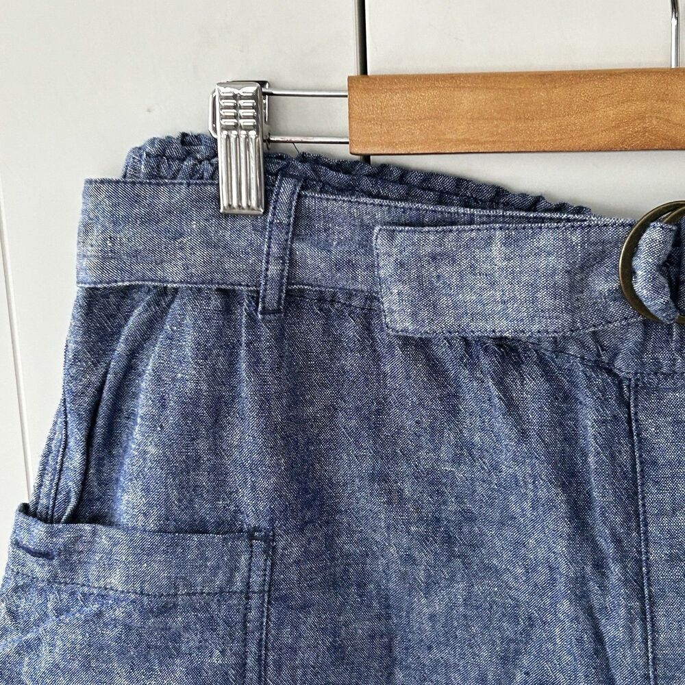Anthropologie Hei Hei Shorts Size Medium Linen Cotton Blue Belted Pockets - Picture 3 of 10